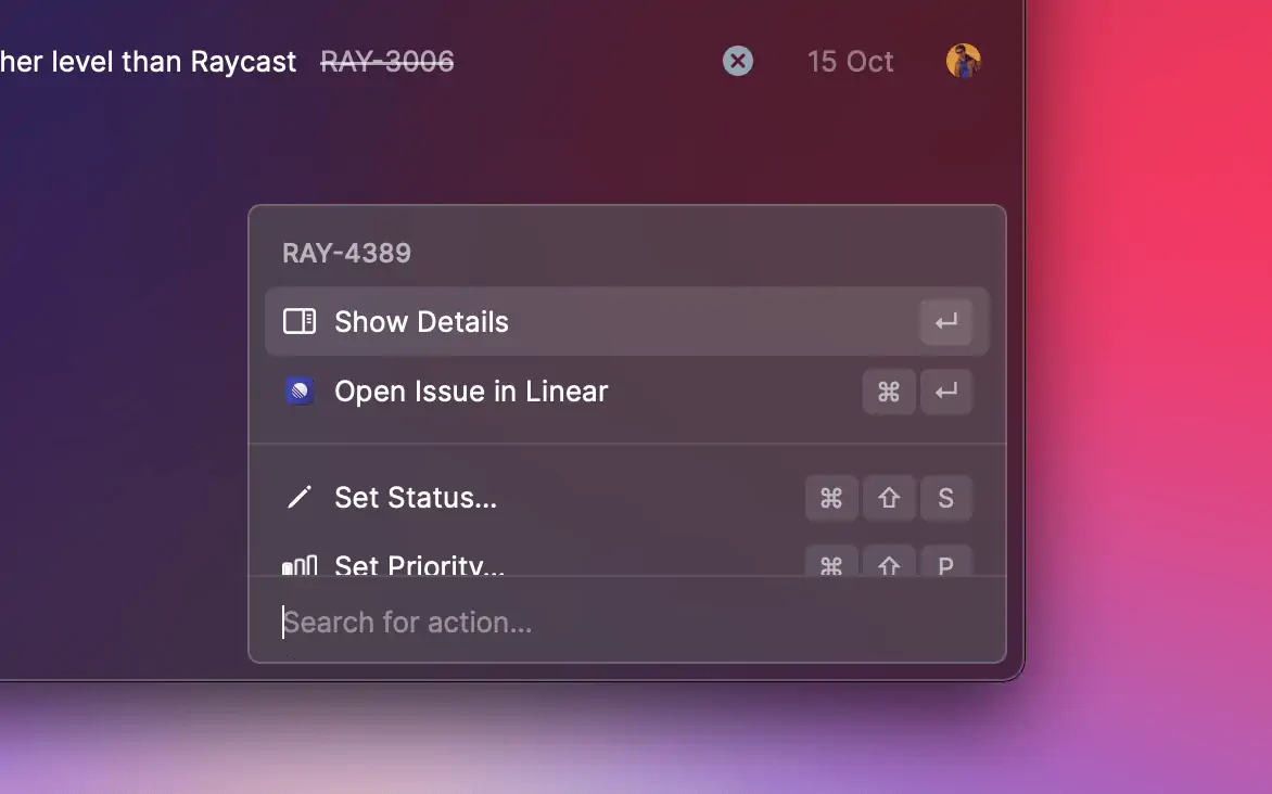 Raycast Action Panel component