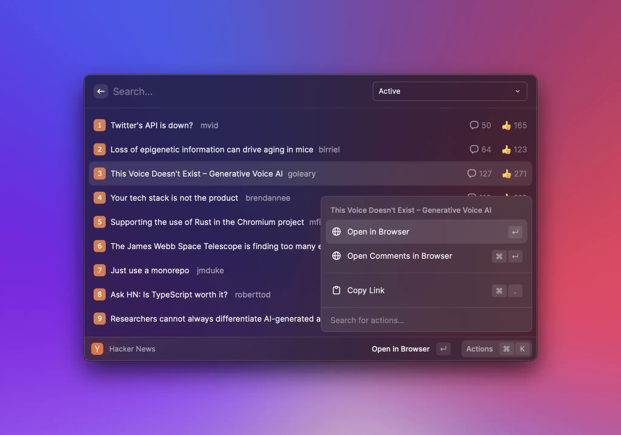 Example: Read frontpage of Hacker News
