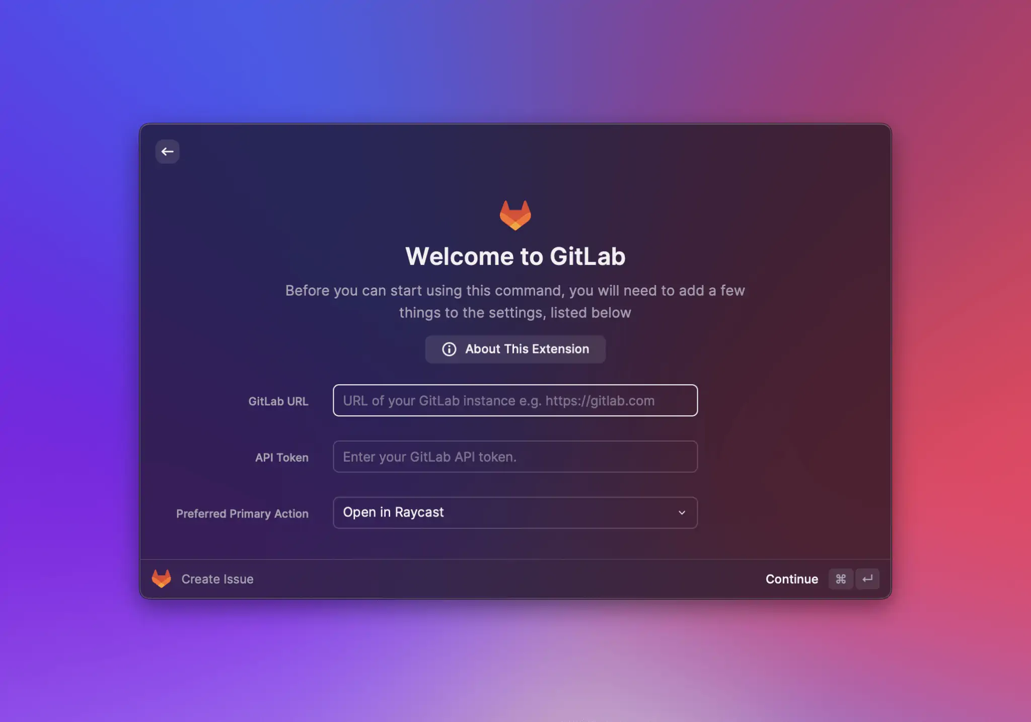 Required preferences will be shown when opening the command