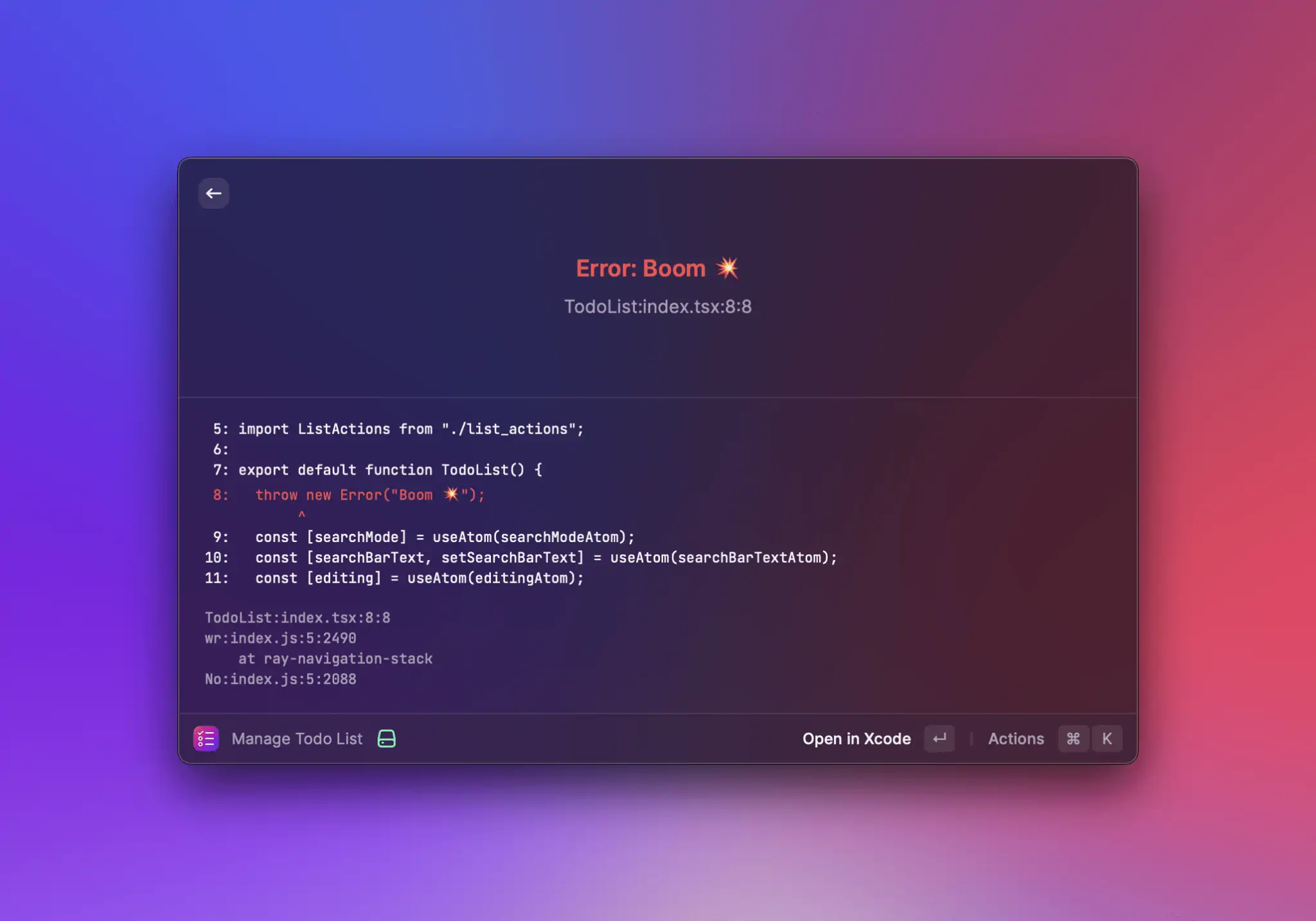 Unhandled exception in development mode